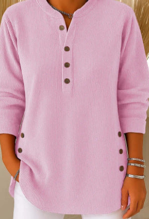 Women’s V-Neck Button Long Sleeve Sweater Casual Top