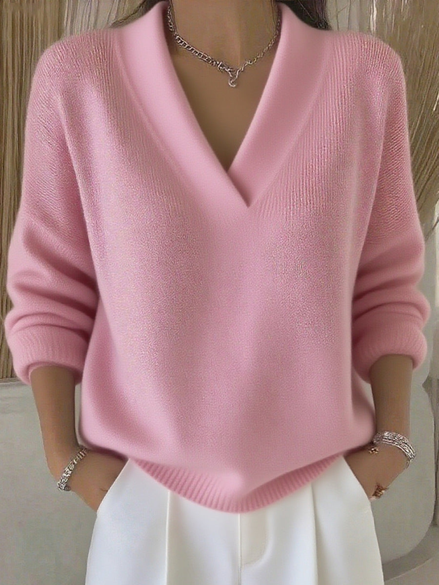 Women’s Elegant Soft V-Neck Long Sleeve Knitted Sweater