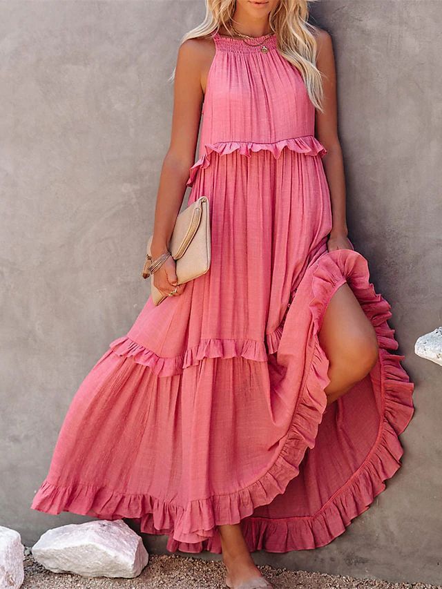 Summer Vacation Style Halter Neck Long Dresses Women Fashion Backless | Koalakits36