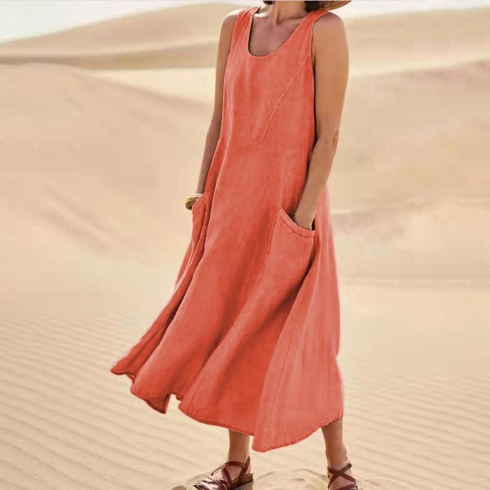 Sleeveless Long Dress With Pockets Fashion Casual Loose Dresses