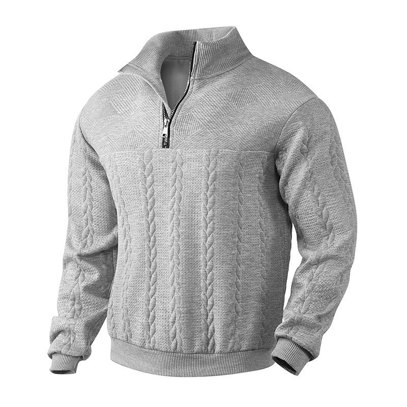 Men's Jacquard Fall Winter Long-sleeved Warm Pullover Hoodies Quarter-Zip Fashion Tops Koalakits36