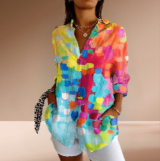 Floral Print Long-sleeved Shirt Women's Casual Button Tops Clothing | Koalakits36