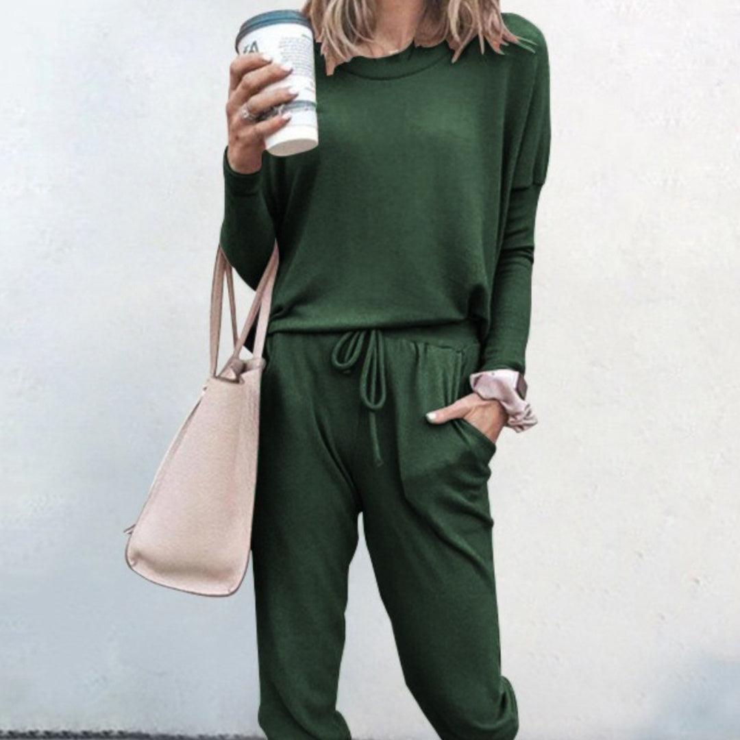 Women's Long Sleeve Suit Fashion Pullover Top And Pockets Drawstring Long Pants Solid Color Casual Sports Trouser Suit Clothing Koalakits36