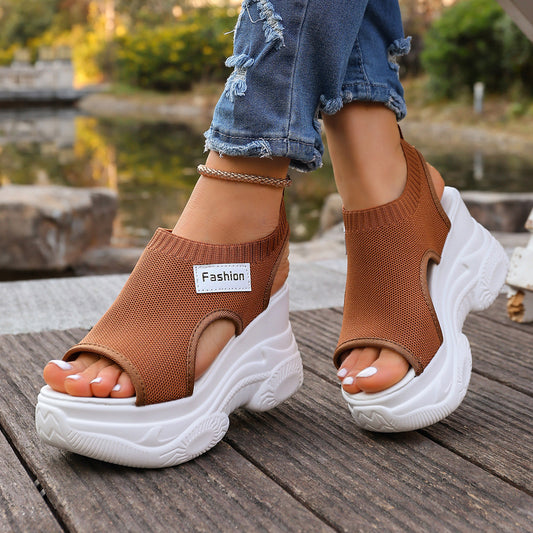 Summer Fishmouth Chunky Wedge Sandals Women's Casual Breathable Footwear Daily Shoes