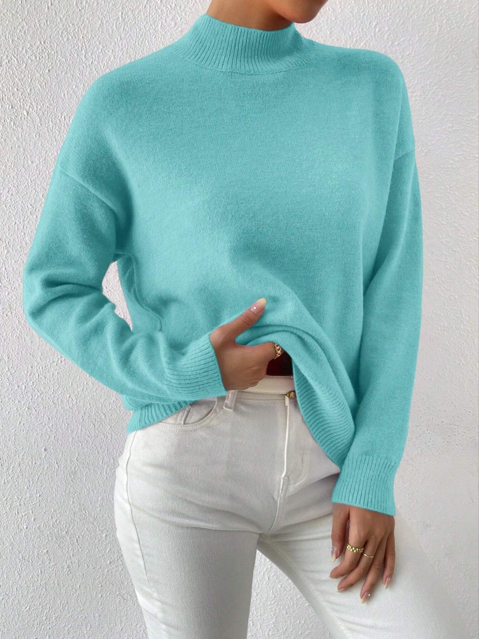 Women's Pullover Sweater Casual Solid Color Mid-high Neck Long-sleeved Knitted Tops koalakits36