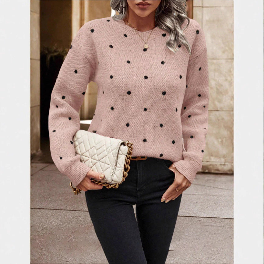 Fashion Polka Dot Print Pullover Sweater Casual Long-sleeved Knitted Tops Koalakits36
