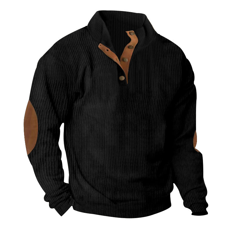 Men’s Corduroy Stand Collar Sweater – Warm Long Sleeve Knit Pullover for Casual Autumn & Winter Wear