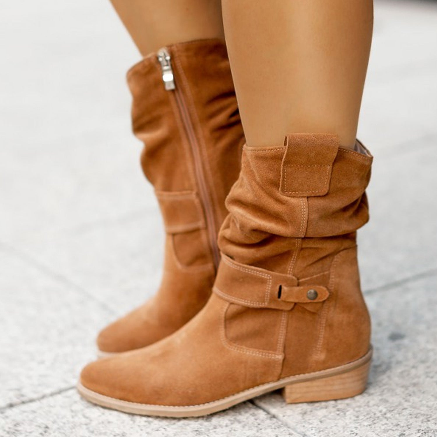 Pointed Toe Mid-calf Boots Fashion Suede Zipper Western Boot Winter Shoes For Women Koalakits36