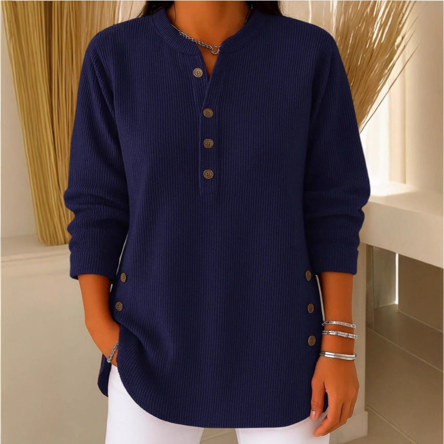 Women’s V-Neck Button Long Sleeve Sweater Casual Top