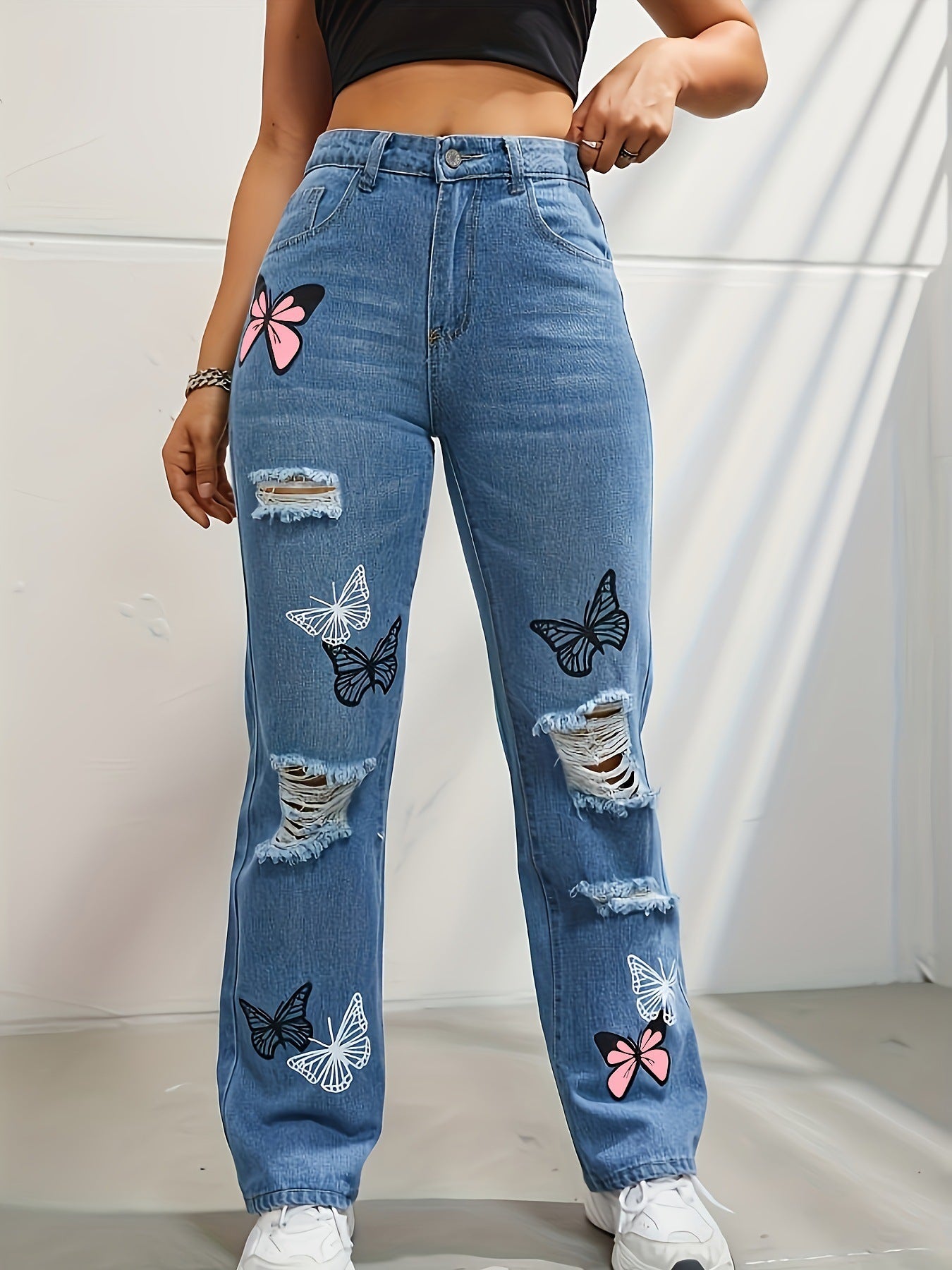 High Waisted Straight Leg Jeans For Women Trendy