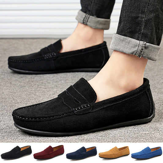 Men's Solid Color Suede Loafers Breathable Comfort Slip-on Flat Shoes | Koalakits36