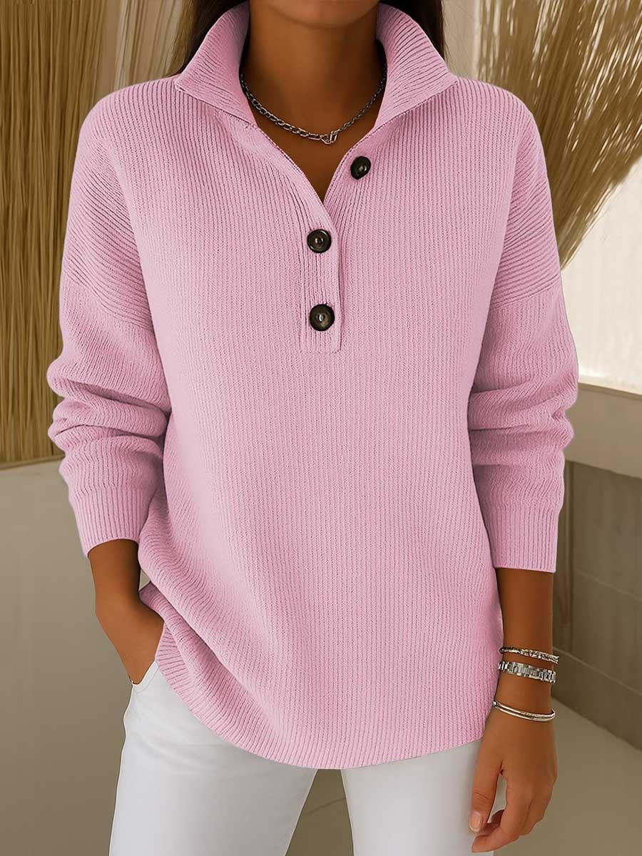 Printed Lapel Sweater Fashion Casual Long-sleeved Button Pullover Top Knitted Clothing Koalakits36