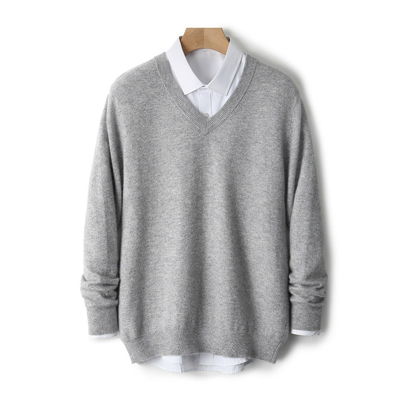 V-Neck Cashmere Sweater – Extra-Thick, Loose-Fit Warm Pullover for Autumn & Winter Wear