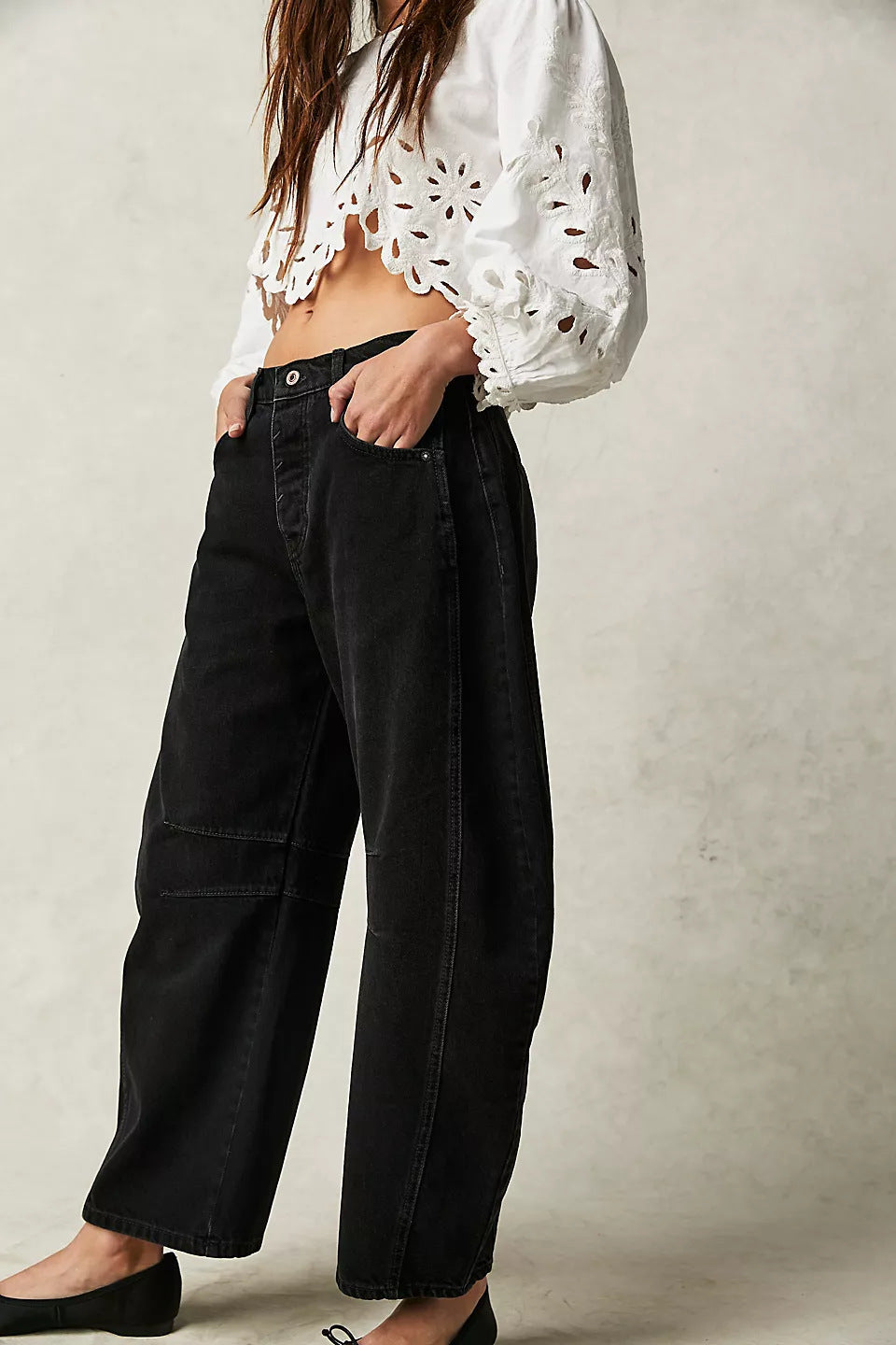 High Stretch Mid-Rise Barrel Jeans Fashion Wide Leg Shape Women Casual Baggy Mid Waist  | Koalakits36