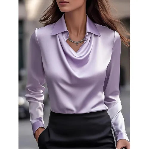 Women’s Collared Long Sleeve Solid Color Work Blouse