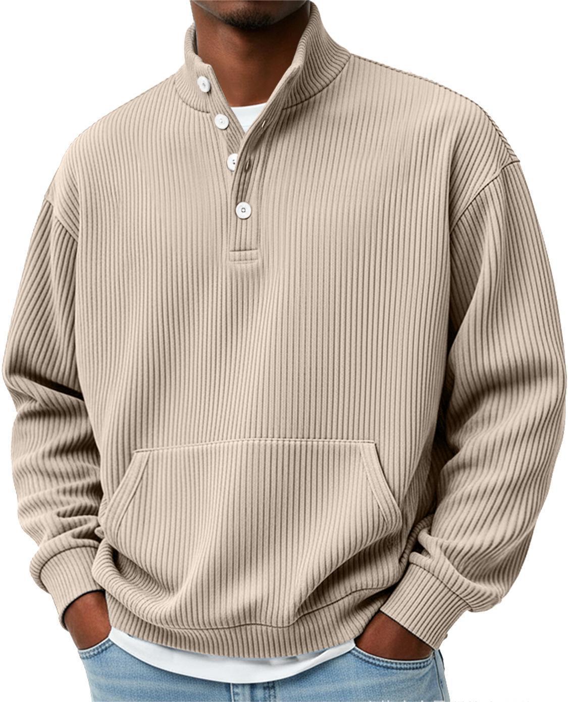 Turtleneck Casual Long-Sleeve Polo Sweatshirt With Pockets For Men Spring Autumn Clothing Loose Button Polo Collar Tees Tops Man Outwear