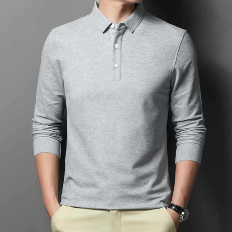Casual Comfortable Fashion Classic Solid Color Long Sleeve Lapel Polo Shirt | Koalakits36