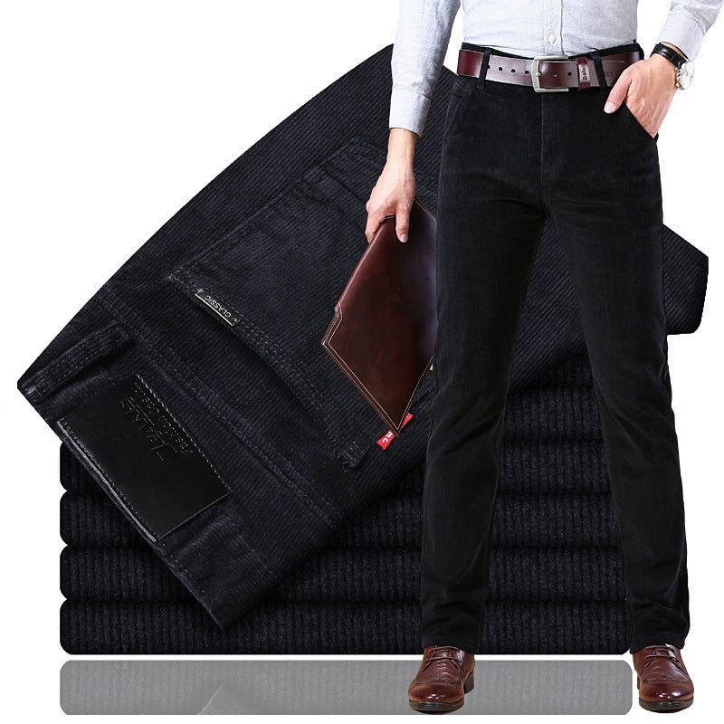 Men's Pockets Corduroy Trousers Winter Slim-fit Straight-leg Casual Pants Clothing Koalakits36
