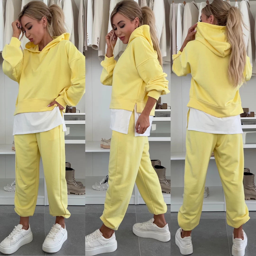 Hooded Sweatshirt Suit Loose Long Sleeve False Two-piece Tops And Jogger Sports Trousers | Koalakits36