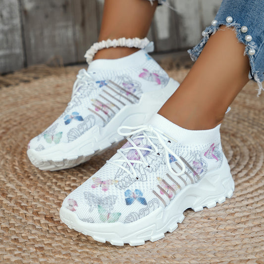 Butterfly Print Mesh Sneakers Women's Flat Heel Casual Shoes Fashion Running | Koalakits36