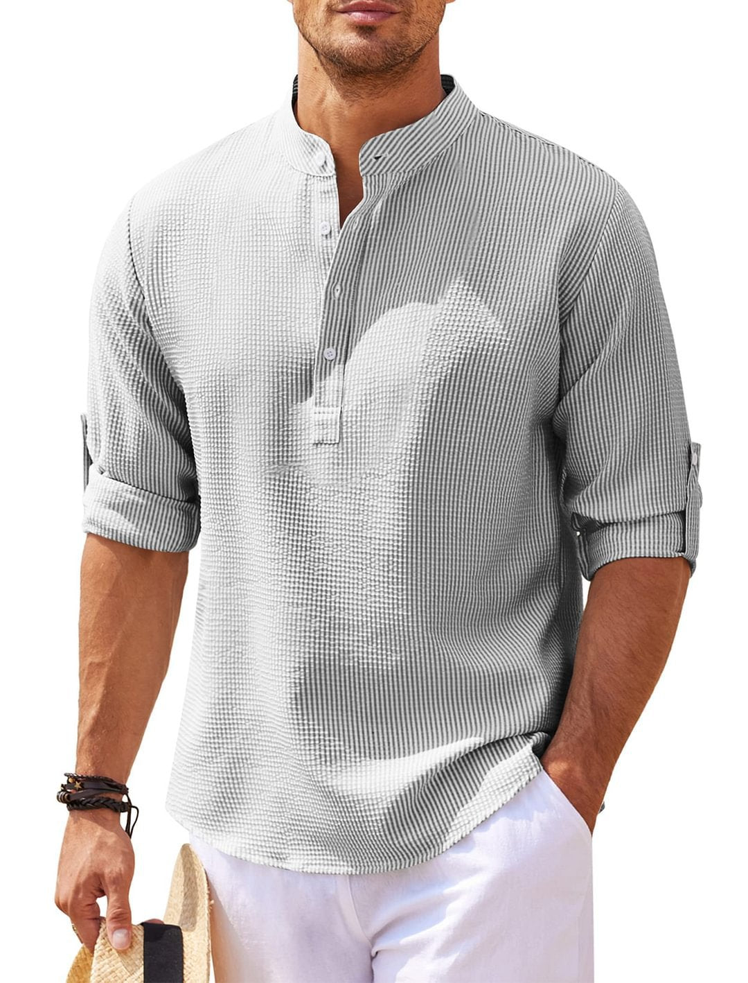 Men's Casual Shirt Long Sleeve Stand Collar 