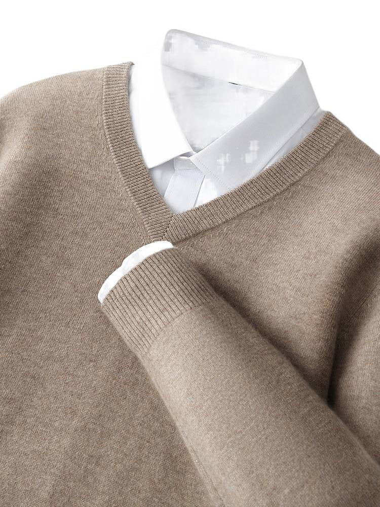 V-Neck Cashmere Sweater – Extra-Thick, Loose-Fit Warm Pullover for Autumn & Winter Wear