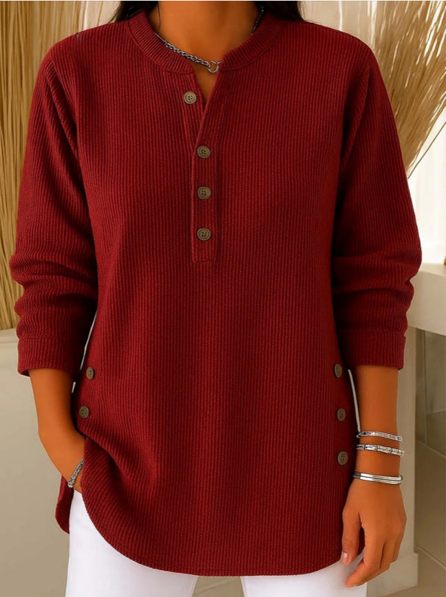 Women’s V-Neck Button Long Sleeve Sweater Casual Top