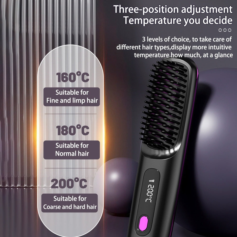 2 In 1 Hair Comb Wireless Straightener Brush Hair Fast Heating Portable Hot Curler | Koalakits36
