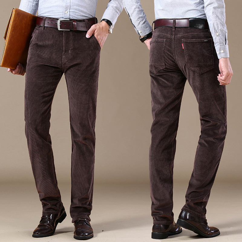 Men's Pockets Corduroy Trousers Winter Slim-fit Straight-leg Casual Pants Clothing Koalakits36