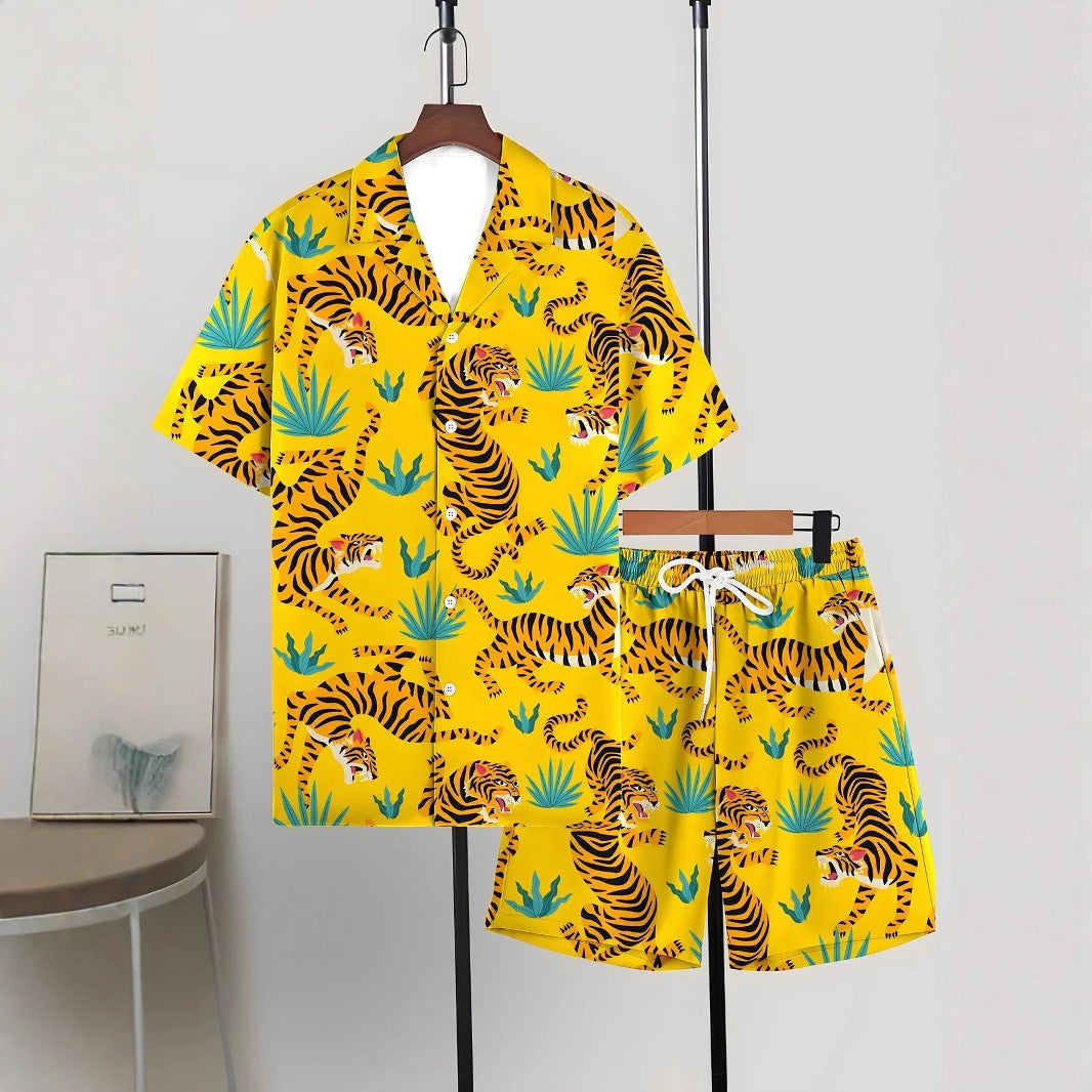 Printed Trendy Loose Short-Sleeve Shirt And Shorts Mens Set