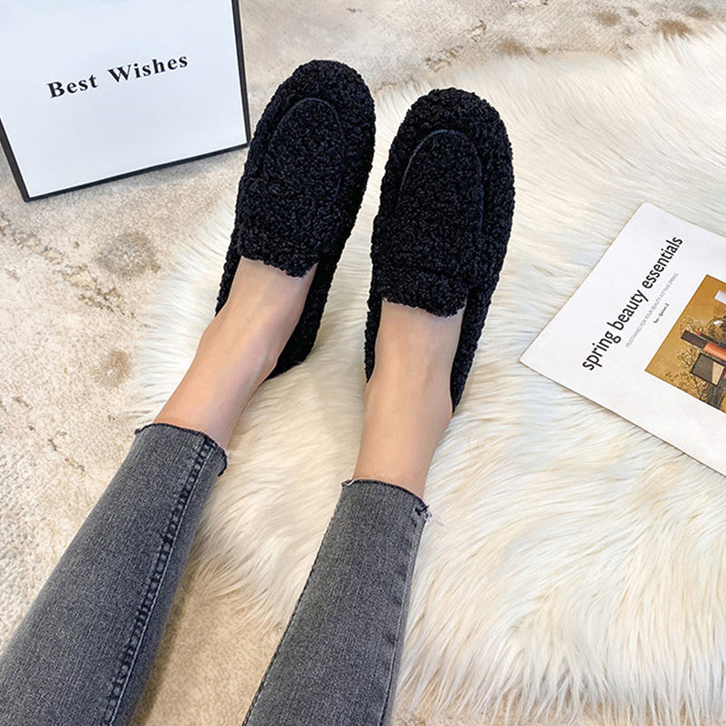 Winter Plush Flats Shoes Ins Fashion Slip On Loafers Women's Warm Peas Shoes Koalakits36