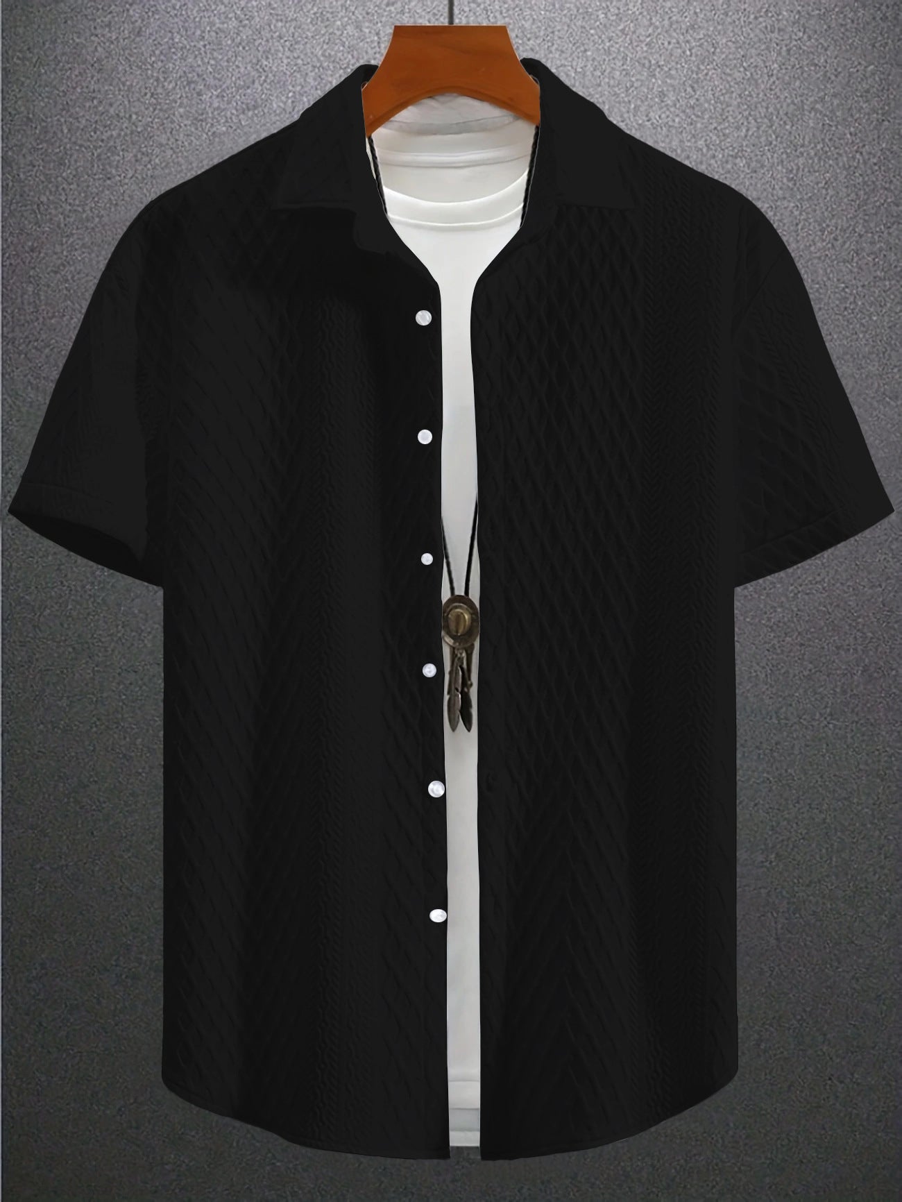 Men's Solid Color Short Sleeve Knitted Shirt With Over-turned Collar