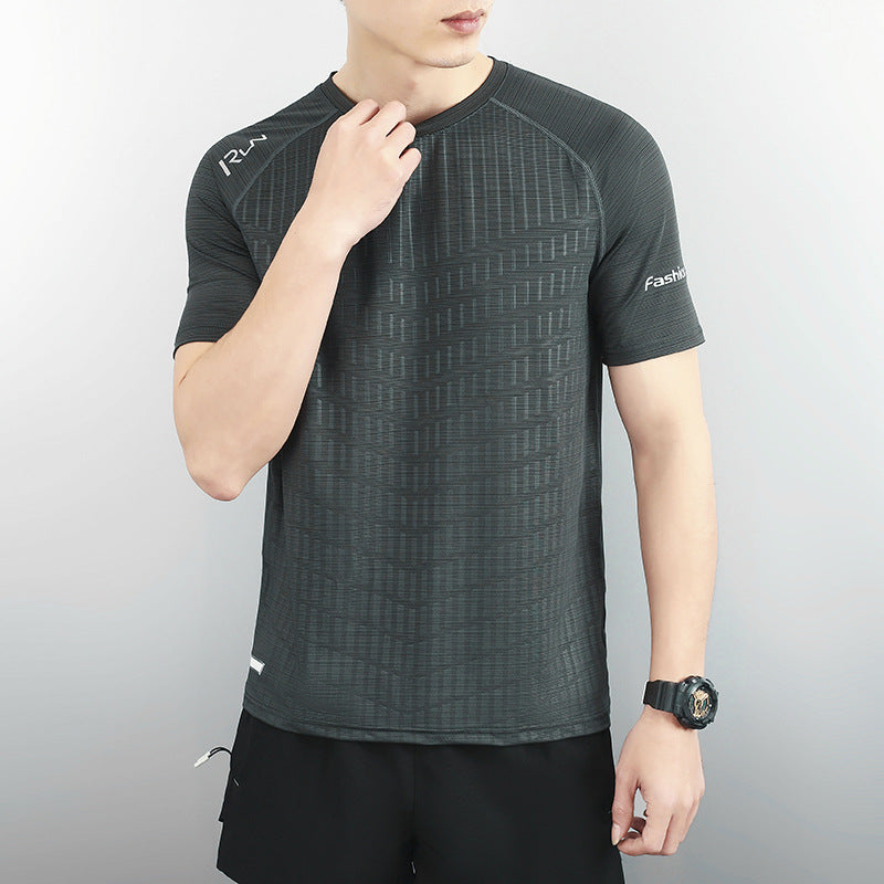 Summer Thin Breathable Men's Ice Silk Quick-drying T-shirt Sports Casual Round Neck Oversized Men's Wear T-shir