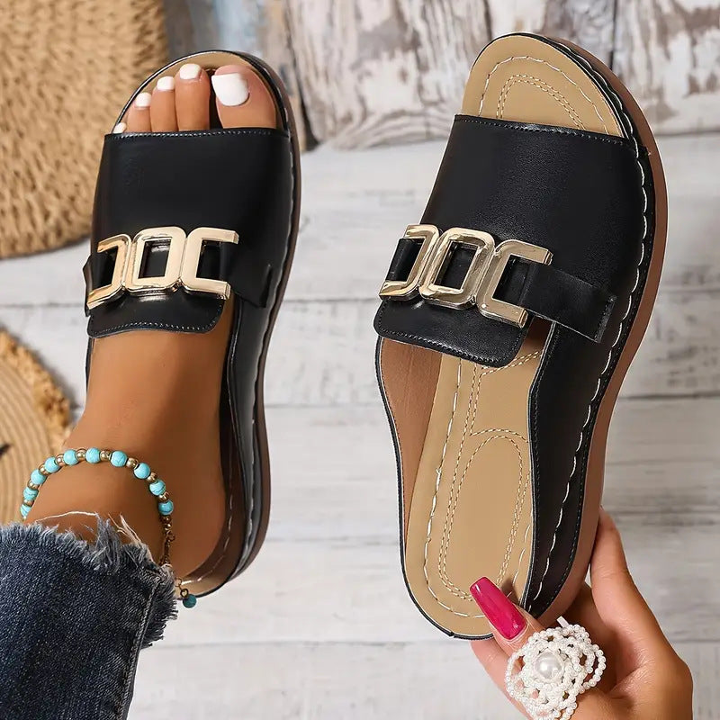 Chain Wedges Sandals Summer Fashion Platform Peep-toed Slides Slippers Outdoor Thick Bottom Roman Shoes For Women