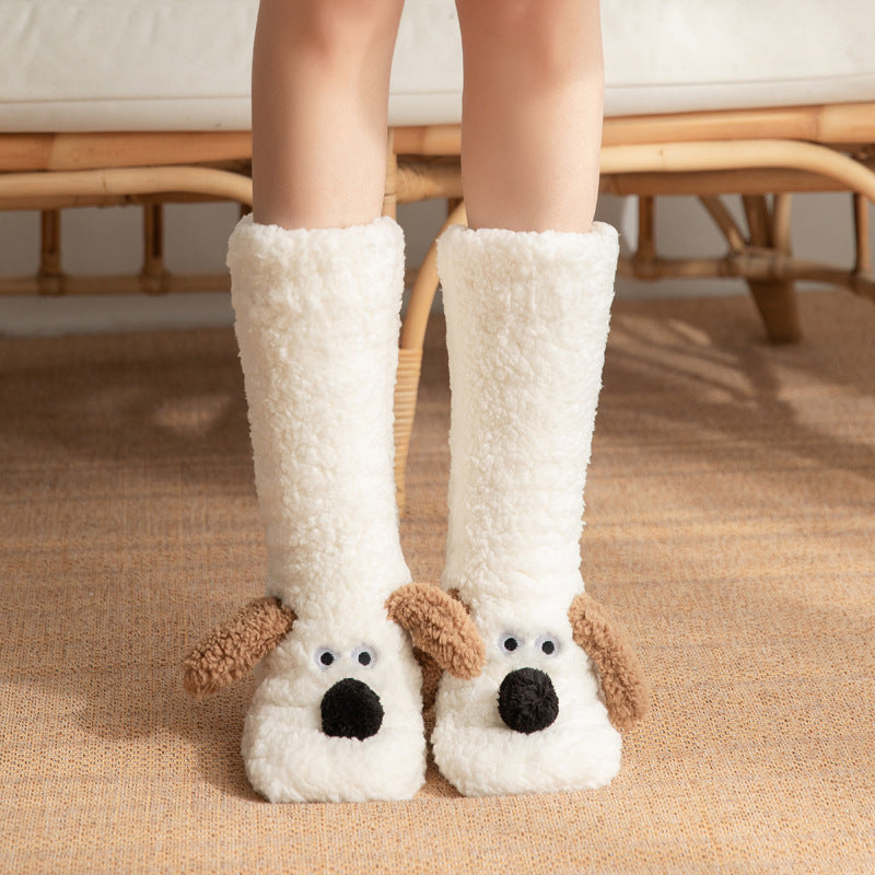 Cute Cartoon Dog Floor Socks Winter Warm Non-slip Plush Socks For Women Koalakits36