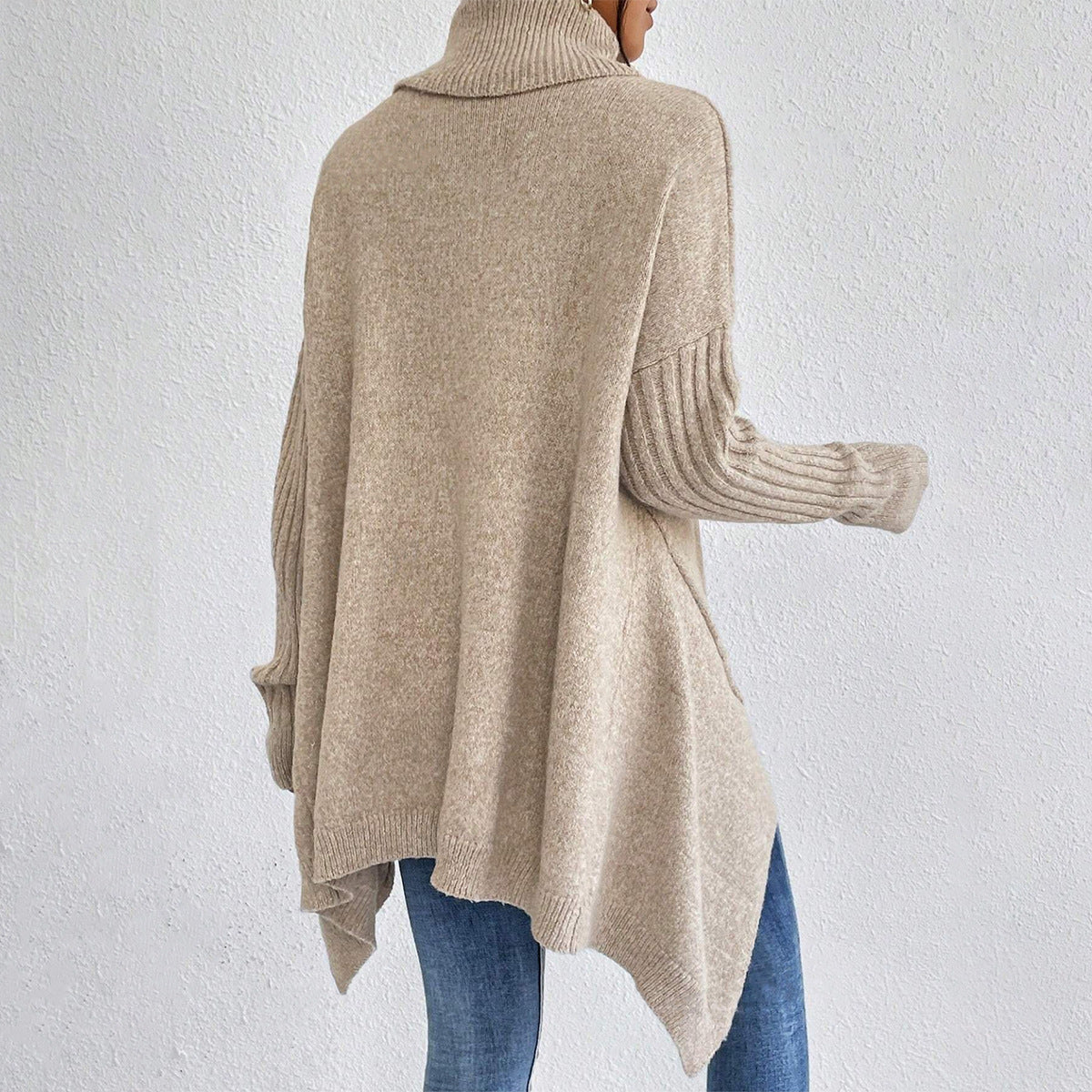 Irregular Turtleneck Sweater Winter Loose Long Sleeve Knitted Tops Leisure Warm Pullover Sweater Koalakits36