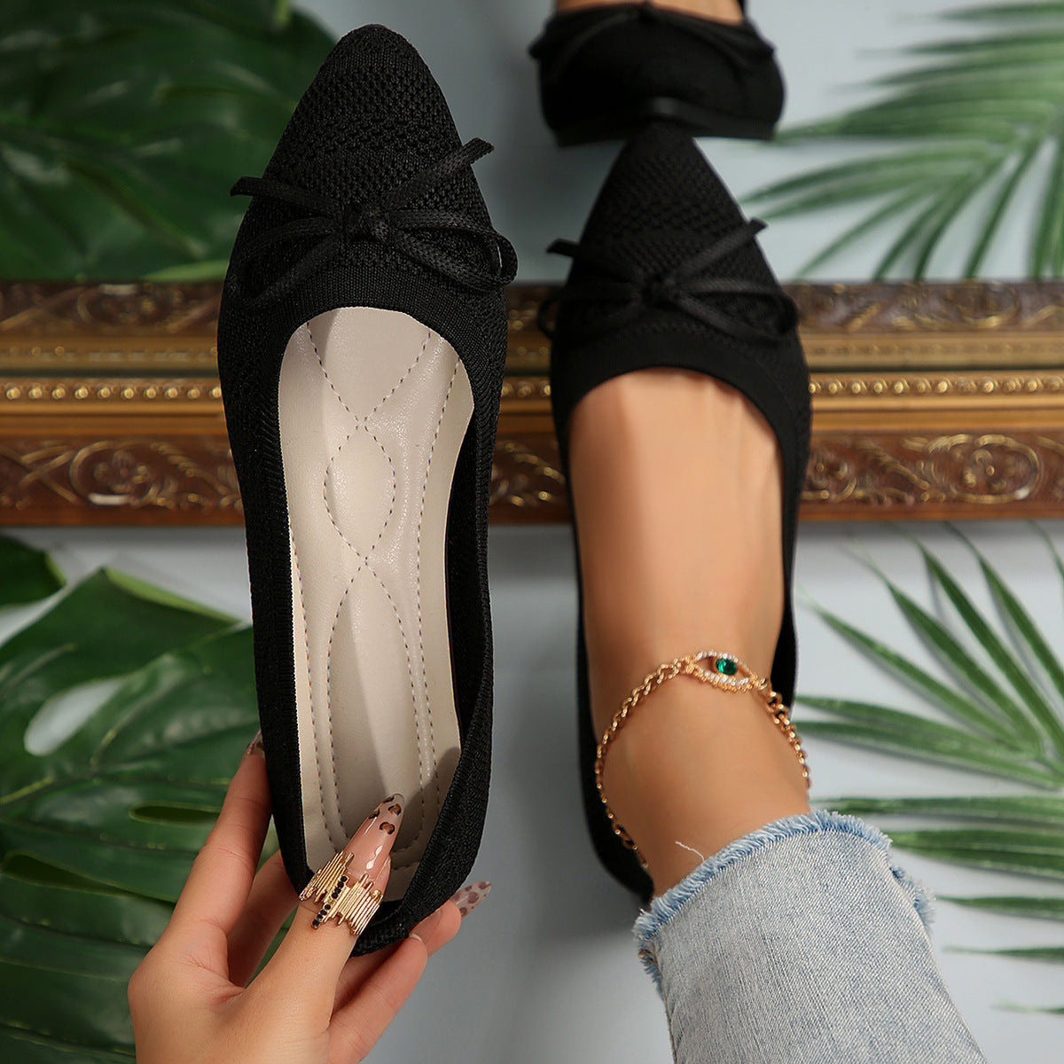 Bow Knitted Loafers Ins Fashion Pointed-toed Flats Shoes For Women | Koalakits36