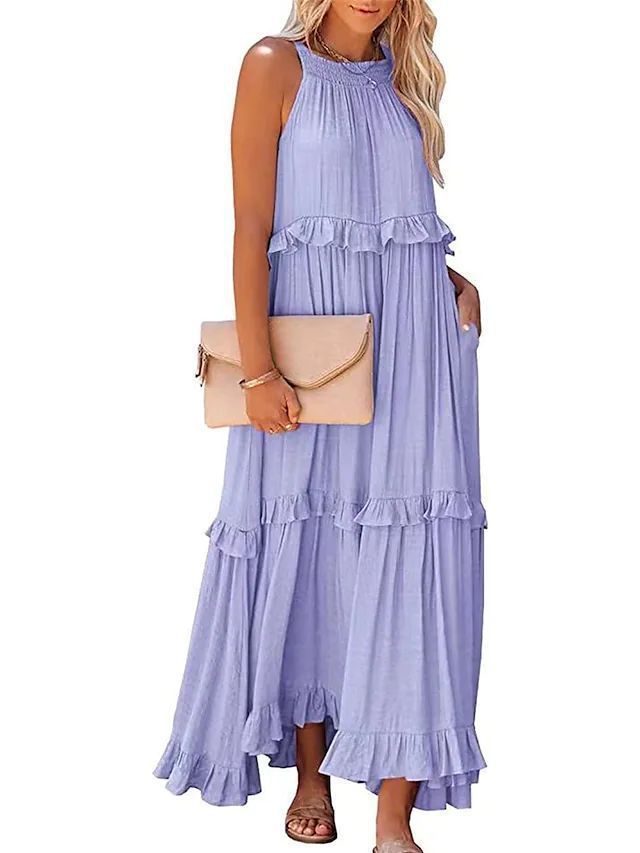 Summer Vacation Style Halter Neck Long Dresses Women Fashion Backless | Koalakits36