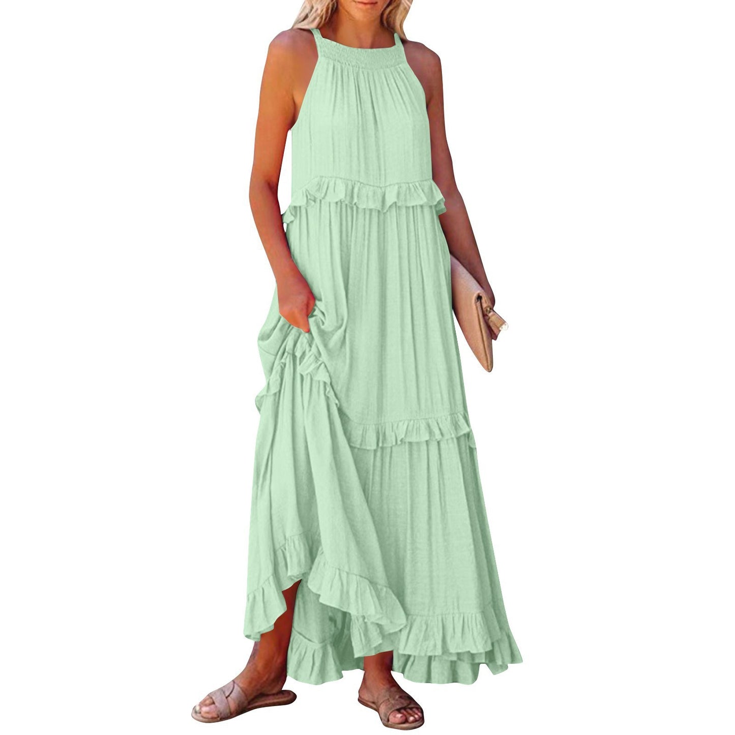 Summer Vacation Style Halter Neck Long Dresses Women Fashion Backless | Koalakits36