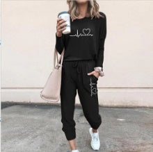 Women's Long Sleeve Suit Fashion Pullover Top And Pockets Drawstring Long Pants Solid Color Casual Sports Trouser Suit Clothing Koalakits36