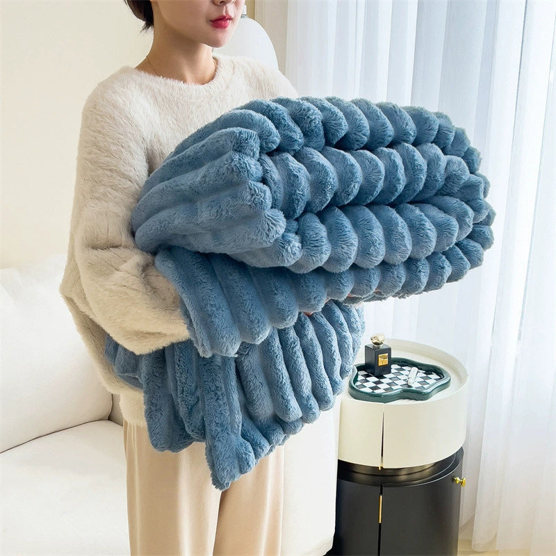 Soft Wind Bubble Velvet Blanket Warm Solid Rabbit Fur Double-sided Thickening Cover Throw Koalakits36