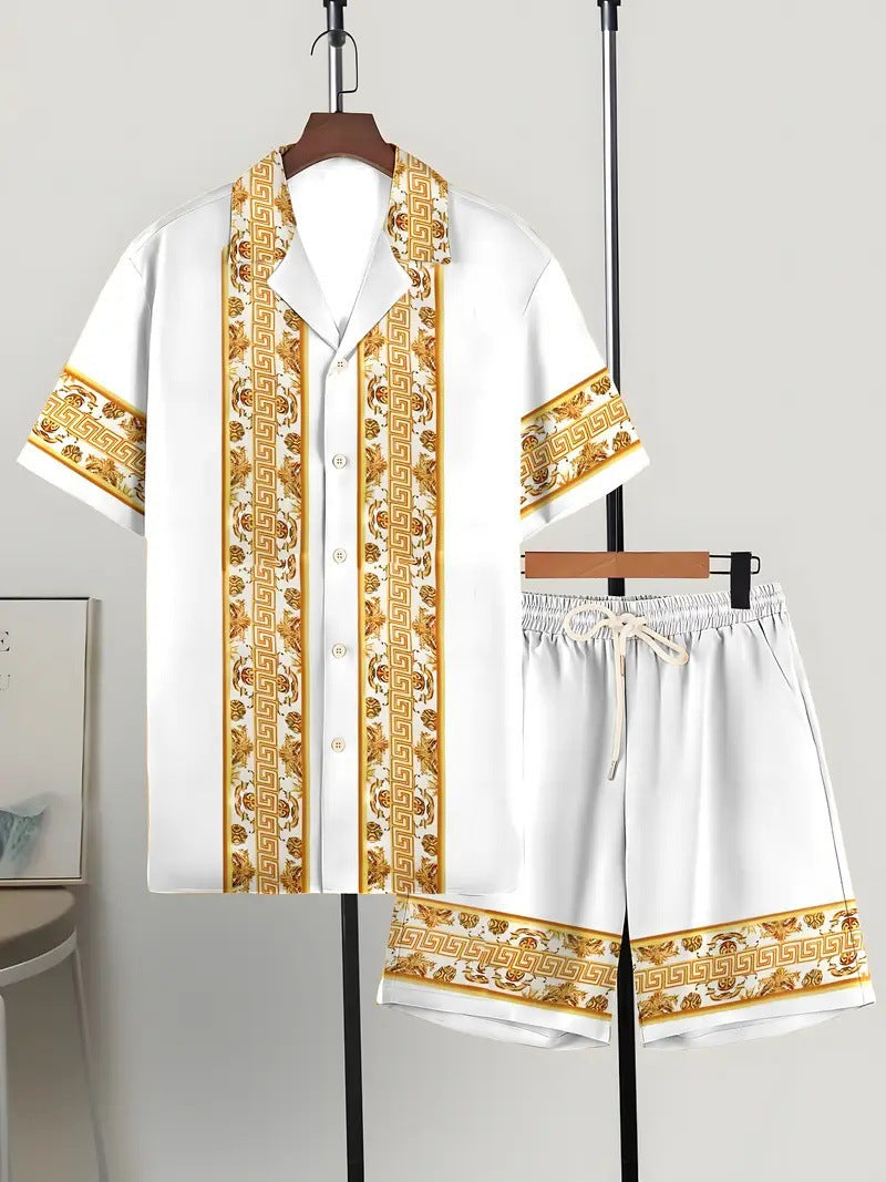 Printed Trendy Loose Short-Sleeve Shirt And Shorts Mens Set