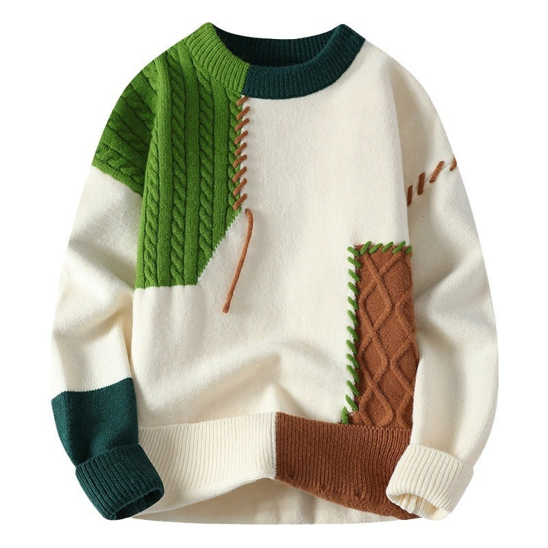 Colorblock Pullover Sweater Winter Fashion Long Sleeve Knitted Top Men's Clothing Koalakits36