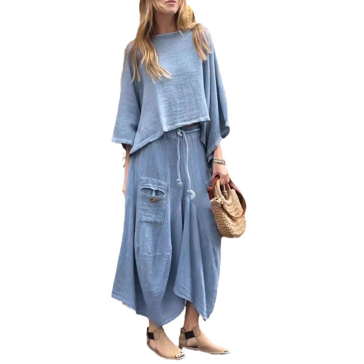 Loose-fitting Skirt Suit Fashion Solid Color Pullover Long-sleeved Top And Long Skirt Two-piece Set