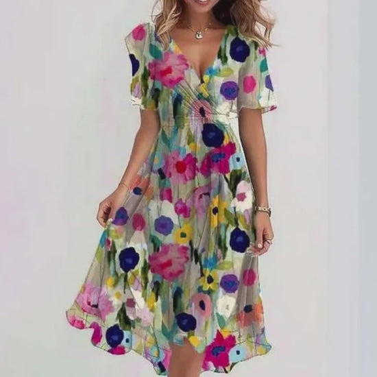 Chiffon Printed Short Sleeve Dress Summer 