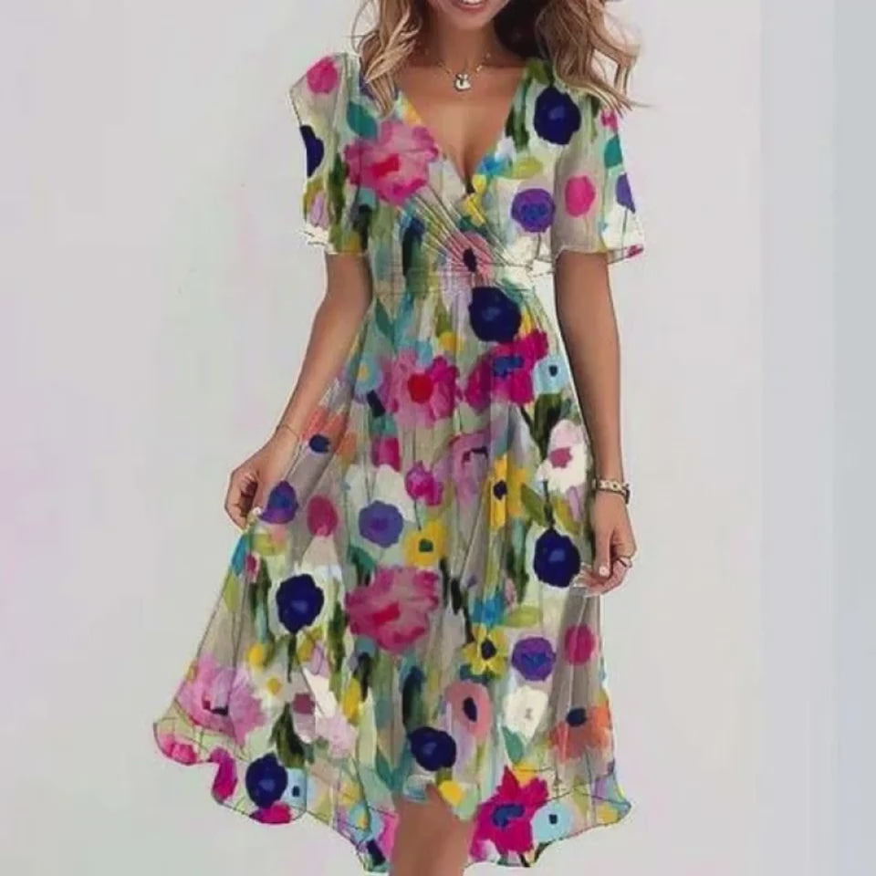 Chiffon Printed Short Sleeve Dress Summer 