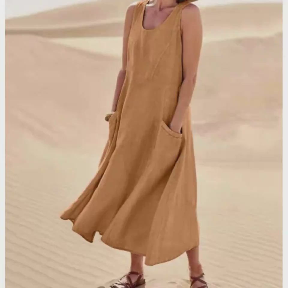 Sleeveless Long Dress With Pockets Fashion Casual Loose Dresses