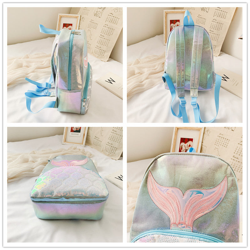 Fashion Korean Backpack Western School Student School Bag Laser Fish Tail Travel Bag