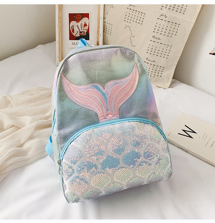 Fashion Korean Backpack Western School Student School Bag Laser Fish Tail Travel Bag