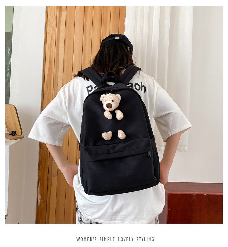 Japanese Students  Cartoon Bear Schoolbag In Harajuku